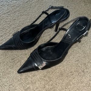 Christian Dior Black leather heels with adjustable straps (pointed toe)